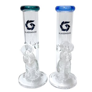 画像2: GLASS HOUSE - Pinched Straight Tube Glass Water Pipe  アイス ガラスボング  20cm