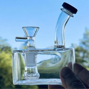 画像1: Rectangle Thick Glass Water Pipe ミニ ガラスボング 