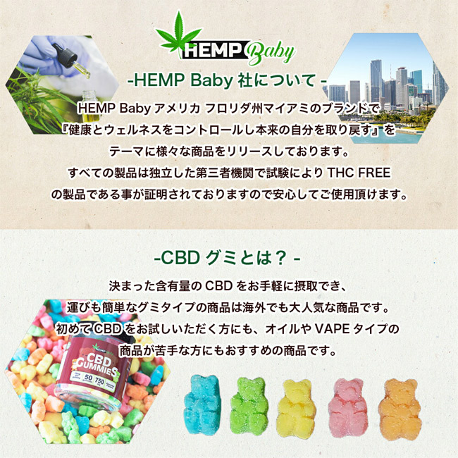 Hemp Baby - CBDグミ 5粒入り （CBD125mg CBN25mg ／ 1粒CBD25mg）