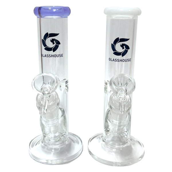 画像3: GLASS HOUSE - Pinched Straight Tube Glass Water Pipe  アイス ガラスボング  20cm (3)